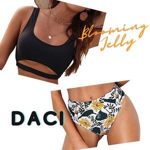 Blooming Jelly Black Bikini Top With Daci Floral Bikini Bottoms Size Large